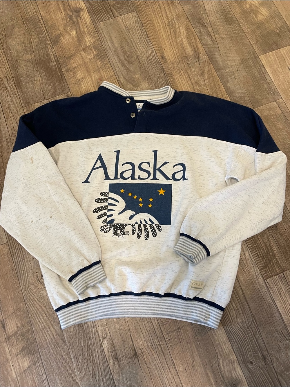 Alaska Graphic Pullover Sweater - Navy & Heather White